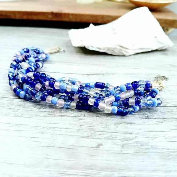Chunky Braided Bracelet, Statement Jewelry, Boho Chic, Seed Bead, 7" - Picture 1 of 5